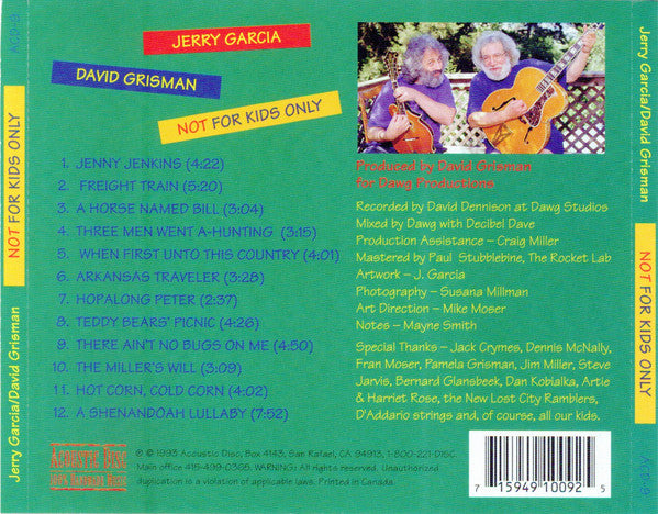 Jerry Garcia / David Grisman : Not For Kids Only (CD, Album, RE)