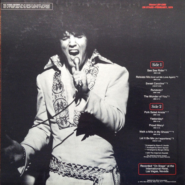 Elvis Presley : On Stage - February, 1970 (LP, Album, Roc)