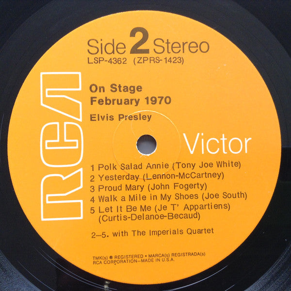 Elvis Presley : On Stage - February, 1970 (LP, Album, Roc)