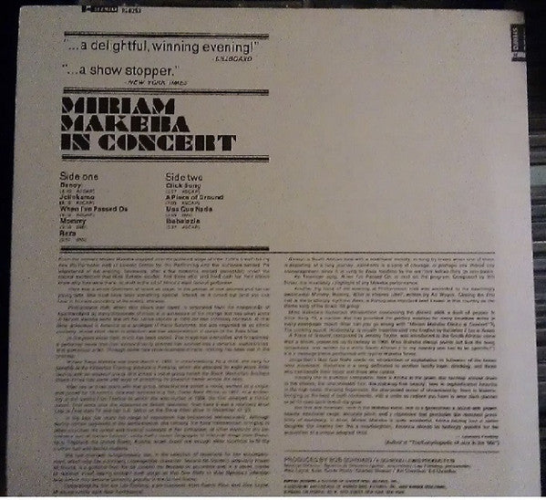 Miriam Makeba : In Concert (LP, Album)