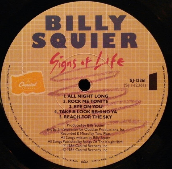 Billy Squier : Signs Of Life (LP, Album, Jac)