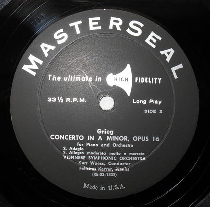 Edvard Grieg, Tonkünstler Orchestra, Felicitas Karrer : Piano Concerto In A Minor, Opus 16 (LP, Mono)