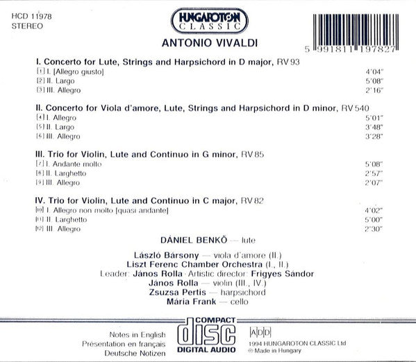 Antonio Vivaldi / Liszt Ferenc Chamber Orchestra : Lute Concertos & Trios (CD)