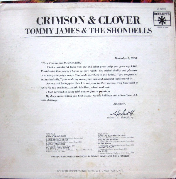 Tommy James & The Shondells : Crimson & Clover (LP, Album, Abb)